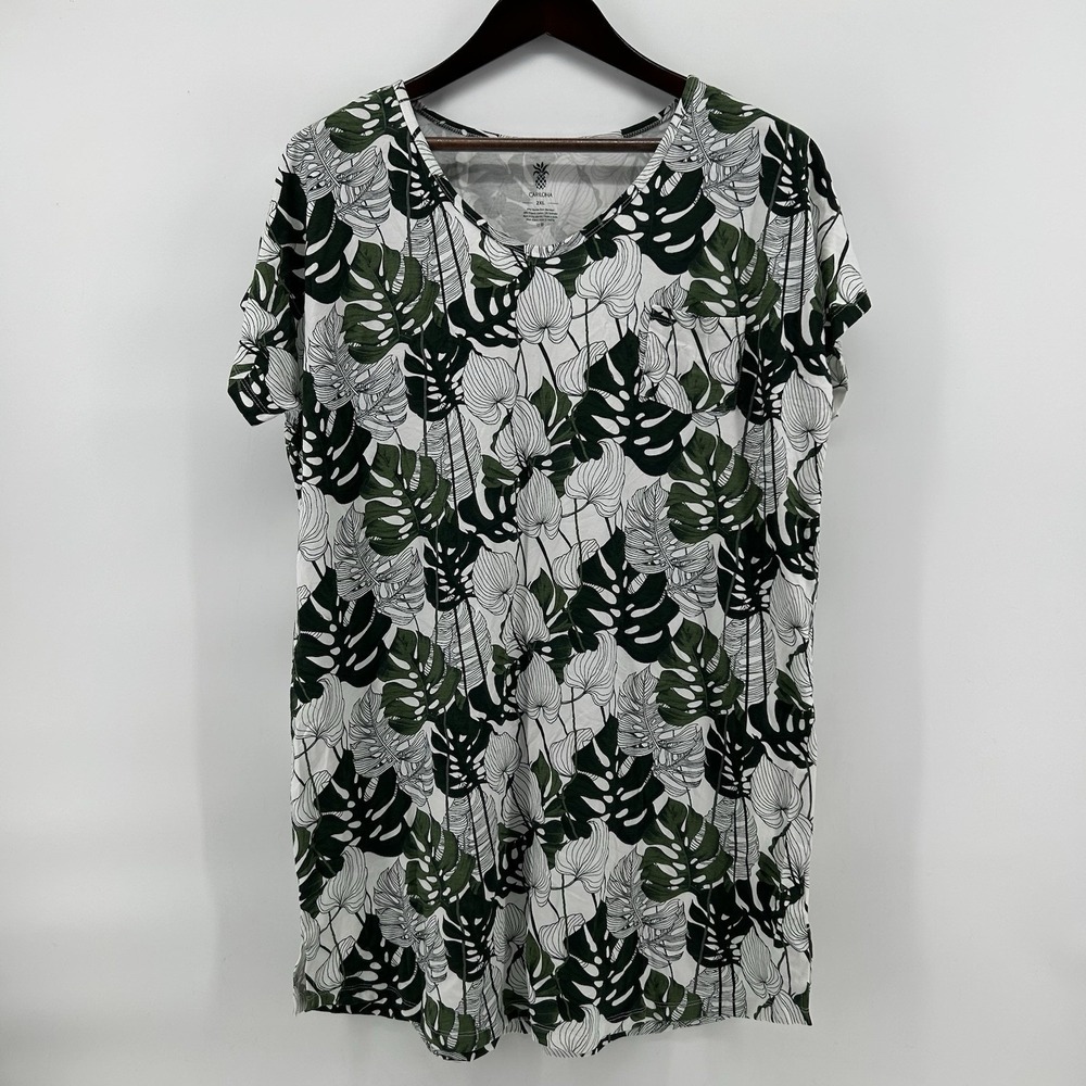 Cariloha‎ Bamboo Blend Womens 2XL Tropical Leaf Sleep Gown Nightgown Loungewear